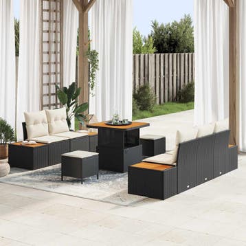 vidaXL Tuinbank Set 8 pcs 7-Seater Zwart en Crème, Verzenden, Nieuw