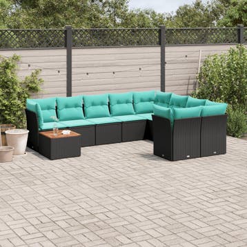 vidaXL 10-delige Loungeset met kussens poly rattan zwart, Verzenden, Nieuw, Loungeset