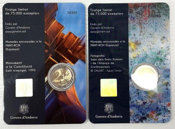 Andorra. 2 Euro 2018 25 ans de la Constitution + 70 ans, Timbres & Monnaies, Monnaies | Europe | Monnaies non-euro