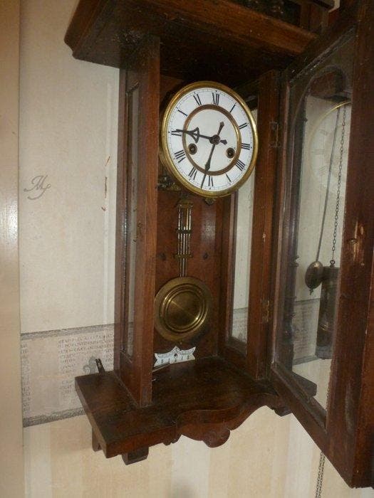 Regulateur, Slingerklok - Hout, Messing - 1900-1910,, Antiek en Kunst, Antiek | Klokken