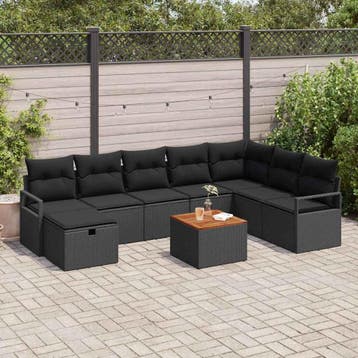 vidaXL Tuinbank Set 9 st Zwart poly rattan, Verzenden