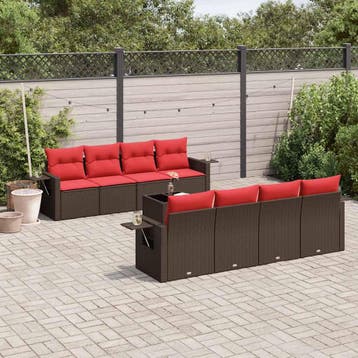 vidaXL 9-delige tuinbankset met kussens, bruin polyrotan, Verzenden