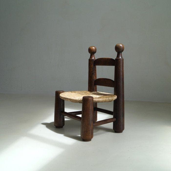 Charles Dudouyt - Stoel - Eik, Rush - Lage stoel, Antiek en Kunst, Kunst | Designobjecten