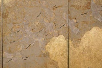 paravent pliant avec une scène dhiver et des hérons blancs
