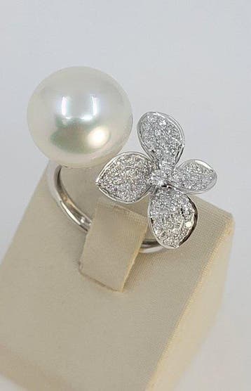 Ring - 18 karaat Witgoud, 13 mm ronde Australische South