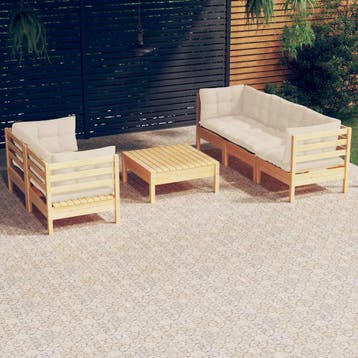 vidaXL 6-delige Loungeset met crèmekleurige kussens, Tuin en Terras, Verzenden, Nieuw, Loungeset