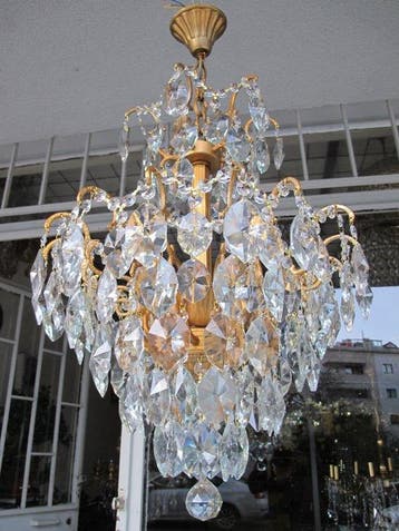 Lustre - Cristal, Laiton doré - Éclairage en cristal antique