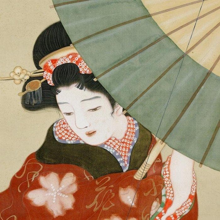 Bijinga (Prachtige vrouw) - Inkt, kleur en goudpigment op, Antiquités & Art, Antiquités | Autres Antiquités
