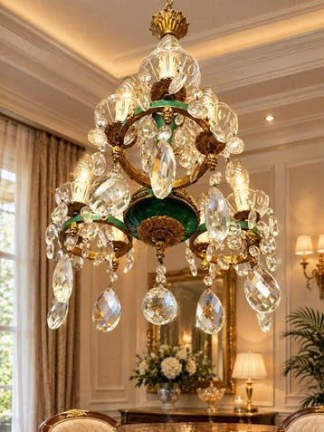Lustre - Laiton, Verre, Cristal, Dorure