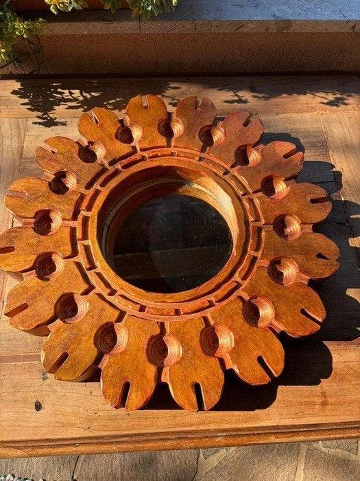 Wandspiegel - Hout - Zonspiegel, Antiek en Kunst, Kunst | Designobjecten