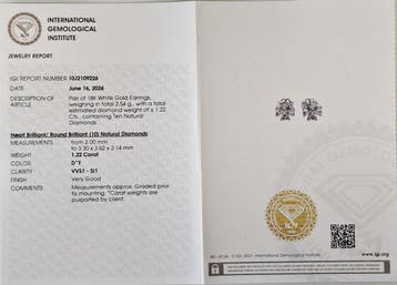 Oorstekers - 18 karaat Witgoud - 1.22ct. tw. Diamant