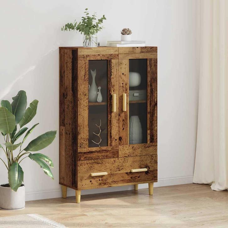 vidaXL Highboard met lade Oud Hout 70 x 31 x 115 cm Bewerkt, Huis en Inrichting, Kasten | Dressoirs, Nieuw, Verzenden