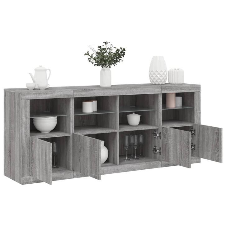 vidaXL Dressoir met LED-verlichting 163x37x67 cm grijs, Maison & Meubles, Armoires | Dressoirs, Envoi