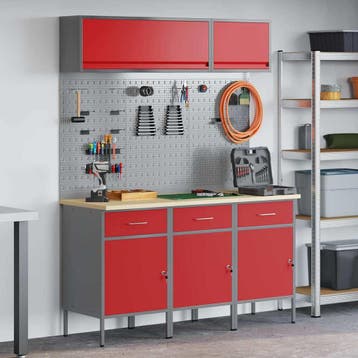 vidaXL Werkkast Set met lade met opslag met slot 8 st Rood, Verzenden