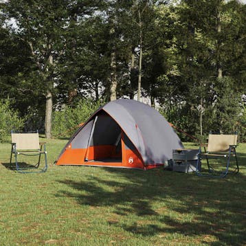 vidaXL Kamperen tent 4-persoons Grijs en Oranje taft, Verzenden