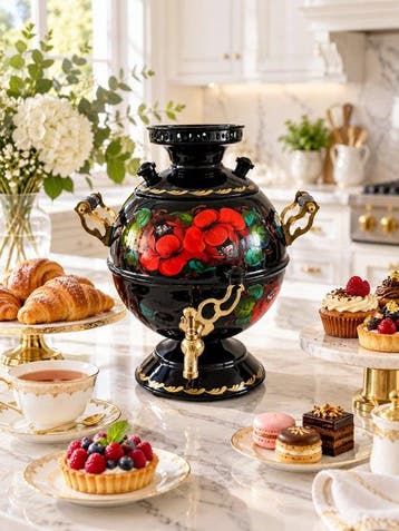 Samovar - Handbeschilderd - Elektrisch, floraal
