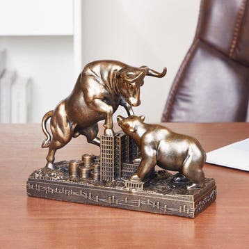 sculptuur, Bull & Bear Market Sculpture – Bronze Finish