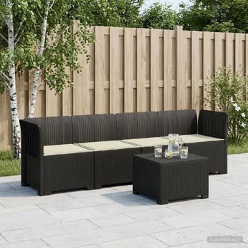 vidaXL 4-Zits Tuin Sofa met Kussens Rieten Look PP Antraciet, Tuin en Terras, Verzenden, Nieuw