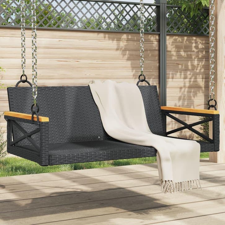 vidaXL Schommelbank 109x62x40 cm poly rattan zwart, Jardin & Terrasse, Ensembles de jardin, Envoi
