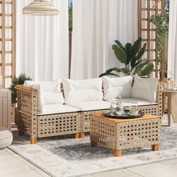 vidaXL Tuinbank 3-zits met kussens poly rattan beige, Verzenden