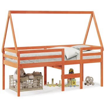 vidaXL Hoogslaper met dak massief grenenhout wasbruin 75x190, Verzenden, Nieuw