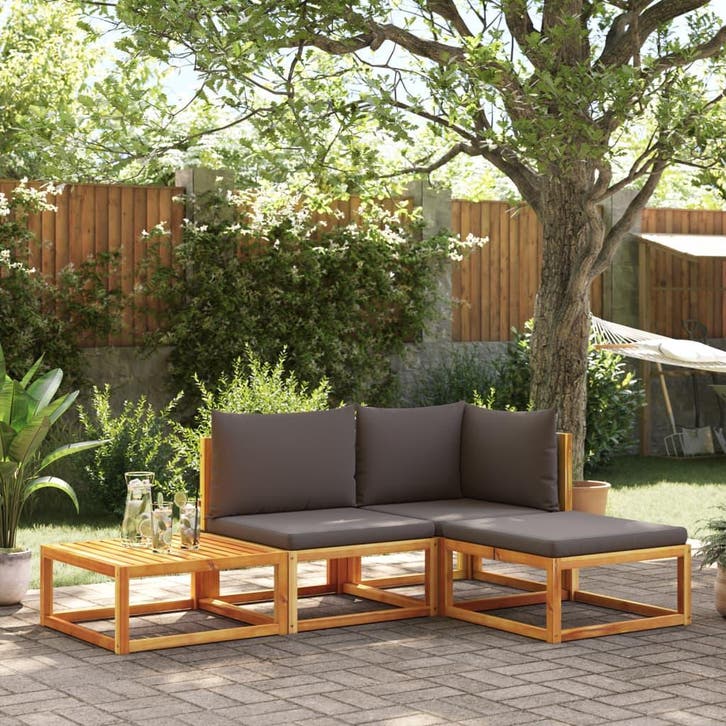 vidaXL 4-delige tuinbankset met kussens acaciahout & rotan, Tuin en Terras, Tuinsets en Loungesets, Nieuw, Verzenden