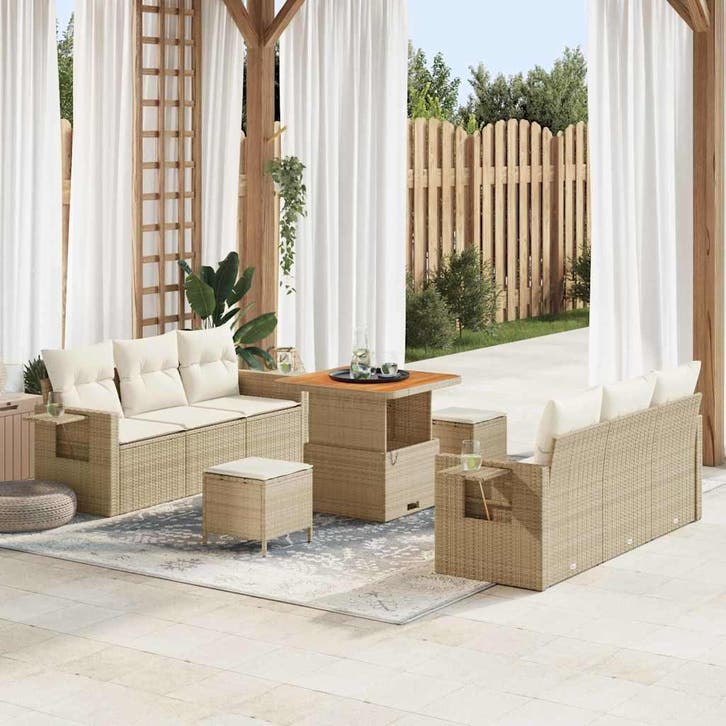 vidaXL Tuinbank Set met kussen met opslag 9 pcs beige en, Tuin en Terras, Tuinsets en Loungesets, Nieuw, Verzenden