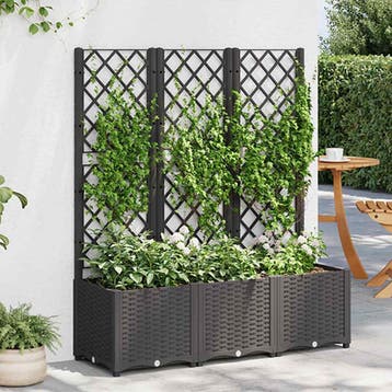 vidaXL Plantenbak met trellis zwart 120x40x136 cm PP, Verzenden