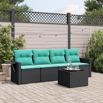 vidaXL 5-delige tuinbankset met kussens van zwart polyrotan, Verzenden