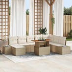 vidaXL Tuinbank Set met opslag 9 pcs Beige Poly rattan, Verzenden