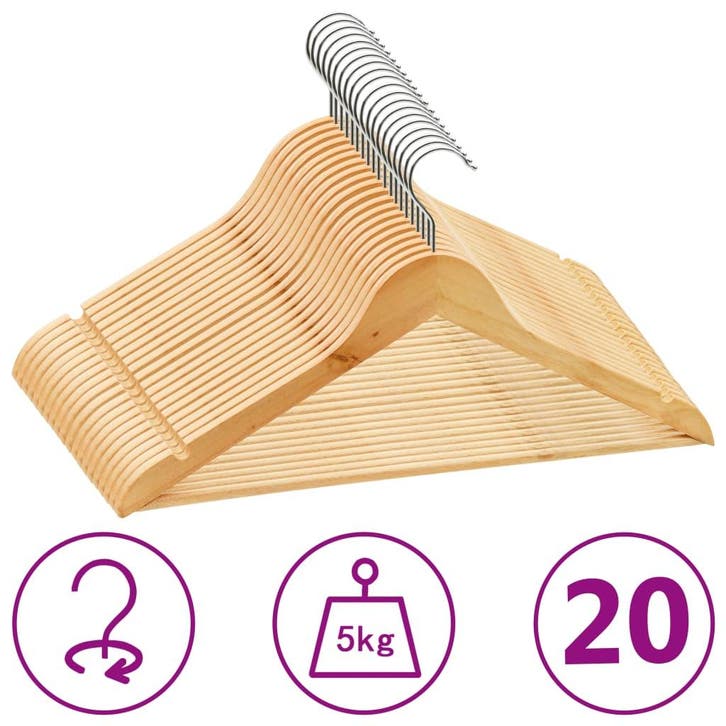 vidaXL 20-delige Kledinghangerset anti-slip hardhout, Maison & Meubles, Armoires | Penderies & Garde-robes, Envoi