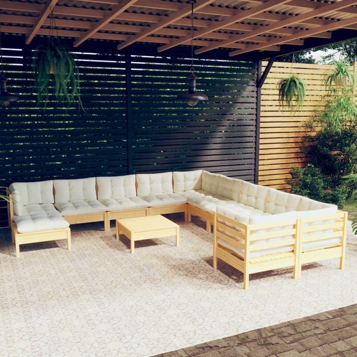 vidaXL 12-delige Loungeset met crèmekleurig kussens, Tuin en Terras, Tuinsets en Loungesets, Loungeset, Nieuw, Verzenden