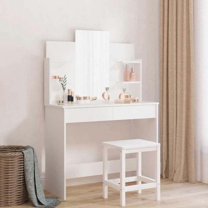 vidaXL Kaptafel met spiegel 96x39x142 cm wit, Huis en Inrichting, Tafels | Kaptafels, Nieuw, Verzenden