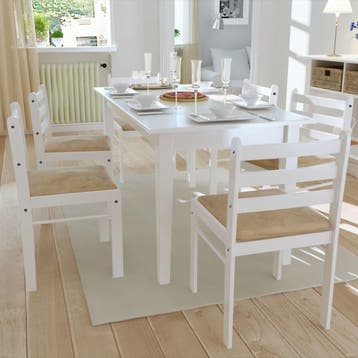 vidaXL Eetkamerstoelen 6 st massief hout en fluweel wit, Huis en Inrichting, Stoelen, Verzenden, Nieuw