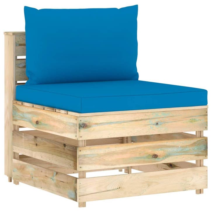 vidaXL Middenbank sectioneel met kussens groen geïmpregneerd, Jardin & Terrasse, Ensembles de jardin, Envoi