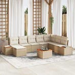 vidaXL Tuinbank Set met kussen 9 pcs Beige Poly rattan, Verzenden, Nieuw