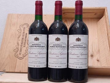 1992 Monopoles Alfred Rothschild - Bordeaux - 3 Bouteilles, Nieuw