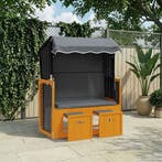 vidaXL Strandstoel met luifel poly rattan en hout zwart en, Tuin en Terras, Verzenden, Nieuw