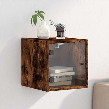 vidaXL Nachtkastje met glazen deur 35x37x35 cm gerookt, Huis en Inrichting, Verzenden, Nieuw