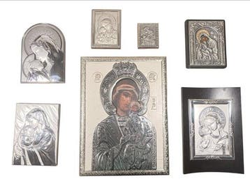Icoon - Moeder Gods - Verzilverd, Hout - Onze-Lieve-Vrouw
