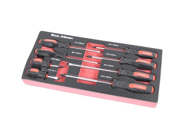TM 8 Delige Schroevendraaier set in foam carbon look inlay, Auto diversen, Autogereedschap, Verzenden