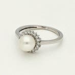 Ring - 18 karaat Witgoud Parel - Diamant, Nieuw