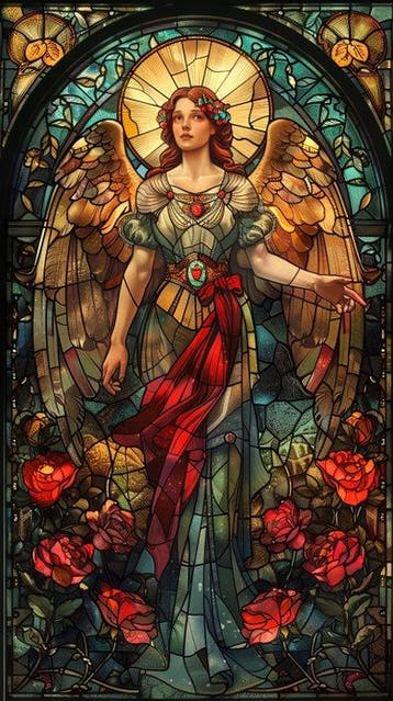 CREATIVE_HUB - SEVILLA ANGEL WITH ROSES ON A STAINED GLASS