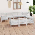 vidaXL 3083385  10-delige Tuin Lounge Set Wit Stevig Hout, Tuin en Terras, Verzenden, Nieuw