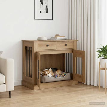 vidaXL Hond kennel meubel Artisanaal eiken 90 x 47,5 x 80 cm, Verzenden