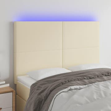 vidaXL Hoofdbord LED 144x5x118/128 cm kunstleer crèmekleurig, Verzenden
