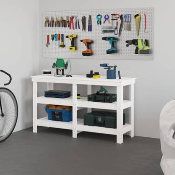 vidaXL Werkbank 142,5x50x80 cm massief grenenhout wit, Doe-het-zelf en Bouw, Werkbanken, Verzenden, Nieuw