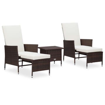 vidaXL 3-delige Loungeset met kussens poly rattan bruin, Verzenden, Nieuw, Loungeset