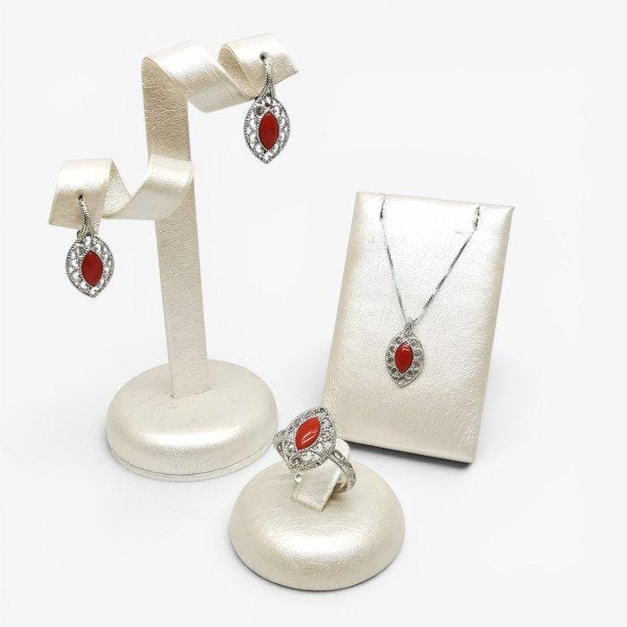 Koraal - Argento 925 - 3-delige sieradenset - Italiaans, Verzamelen, Mineralen en Fossielen
