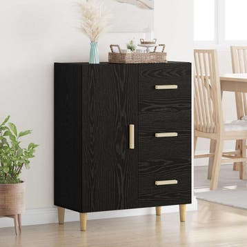 vidaXL Dressoir Zwart eiken 34 x 69,5 x 90 cm Bewerkt hout, Verzenden, Nieuw